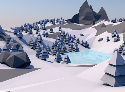 Low poly landscape snow design flat illustration typography ui