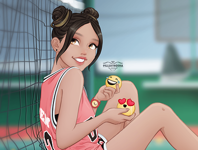 Emoji Party art buns cute digital digital art draw drawing emoji girl illustration pink sports tennis