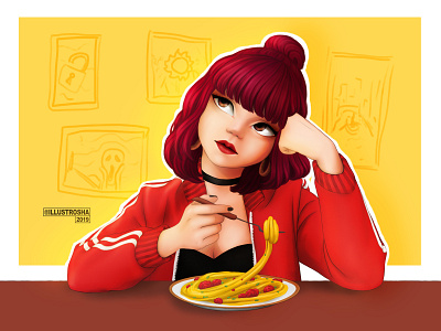 Pasta Mood bored digital digitaldrawing draw draw drawing drawthisinyourstyle girl pasta redraw