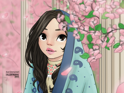 Sizdah Bedar art bloom blossom digital digital art draw drawing hijab illustration pink skarf