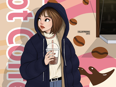 Coffee art bored coffee digital digital art draw drawing drawthisinyourstyle girl illustration pink