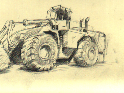 Front End Loader construction drawing moleskine pencil sketch