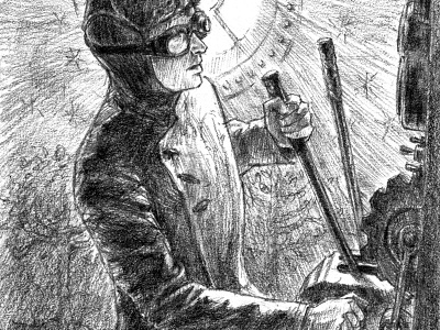 At the Controls book bw computer illustration pencil sci fi steampunk