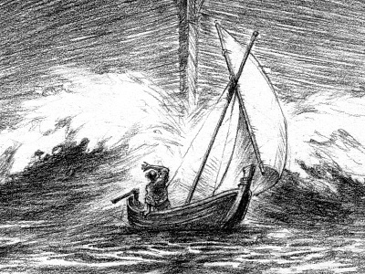 Doomed boat book bw illustration pencil