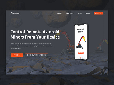Asteroid Mining Robot Website 3d app asteroid c4d digital digitalart hero hero image illustration industrial machine mobile robot ui website