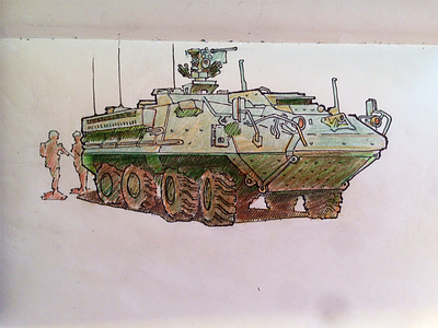 Stryker army colored pencil drawing micron military sharpie sketch vehicle