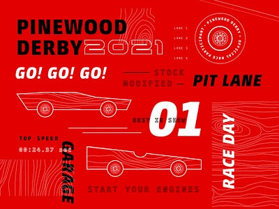 Pinewood Derby Branding brand branding car cars design event event brand event branding figma graphic design illustration pinewood derby racing type typography