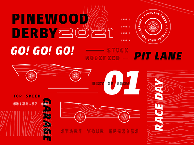 Pinewood Derby Branding brand branding car cars design event event brand event branding figma graphic design illustration pinewood derby racing type typography