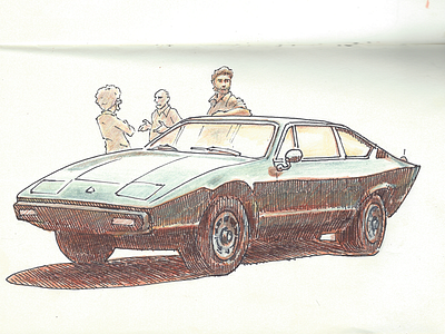 1975 Maserati Khamsin car colored pencil drawing illustration sharpie sketch