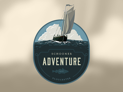 Schooner Adventure Logo badge fishing history identity illustration logo ship