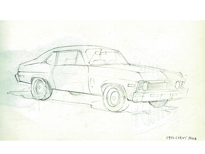 My Dad's Old Cars - 1970 Chevy Nova car drawing pencil