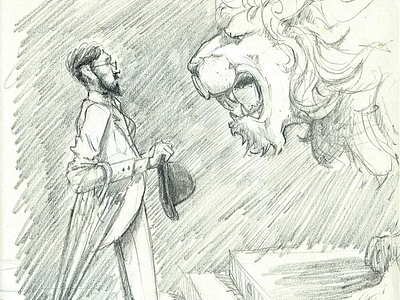 Am I too early? bw drawing illustration lion pencil sketch