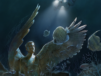 The Lost Ark angel ark of the covenant book cover illustration ocean statue sub underwater