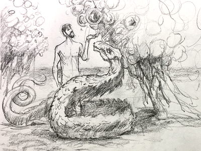 Ransom, the dragon, and the bubble tree pencil perelandra sketch