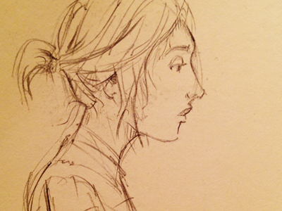 Hannah book character character design concept drawing illustration moleskine pencil sketch