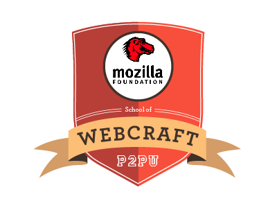 Mozilla / P2PU School of Webcraft badge branding logo mozilla p2pu ribbon shield