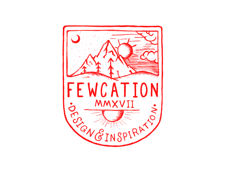 Fewcation Badge Sketch inspiration red sketch design mountains badge fewcation