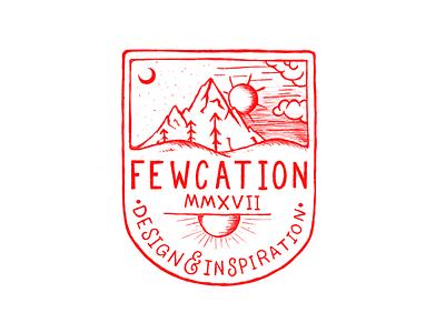 Fewcation Badge Sketch badge design fewcation inspiration mountains red sketch