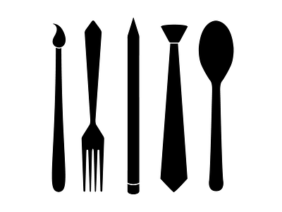 Tools of the trade black brush business design designing dinner eating eraser fork lead paintbrush pait pencil silverware simple spoon suit symbol symbolic tie tools white