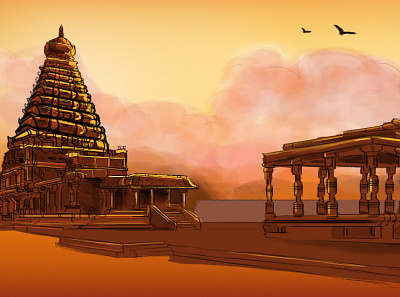 THANJAI PERIYA KOVIL concept art digital art illustration