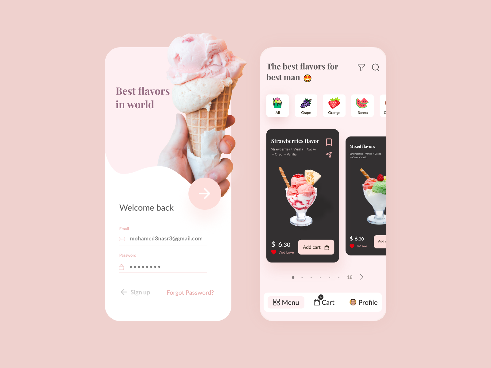Daily UI Ice Cream app by Mohamed Nasr on Dribbble