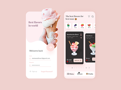 Daily UI Ice Cream app app clean colors daily dailyui design dribbble ecommerce ecommerce app food icecream interface log in minimal mobile mobile designer mobile ui sign in ui ux