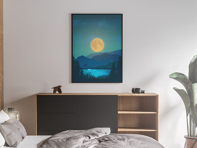 MOUNTAINS IN MOONLIGHT art artwork cover design digital art graphic design illustration nature vector visualization wallpaper