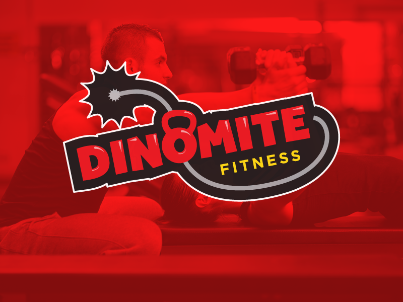 DinoMite Fitness logo fitness dinomite fitness vector branding dynamite kettlebell fun explosive spark