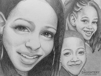 Family Illustration birthday card caricature collage graphite illustration pencil portraits sketch