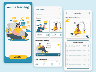 Online Learning adobe xd android app design app illustration learning app online course ui ui design uidesign uiux learning