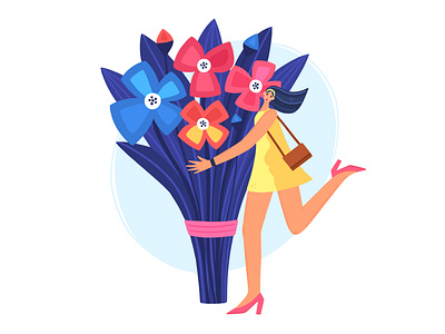 Girl with a Bouquet bouquet character design flowers girl human illustration people vector woman