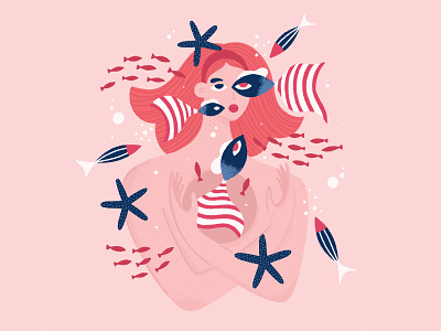 Girl with Fish character fish girl illustration mermaid people procreate woman
