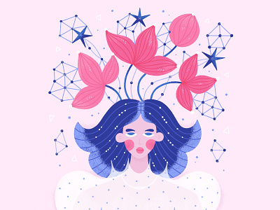 Girl with Red Flowers astrology character constellation cosmic design flowers girl illustration magic procreate vector woman