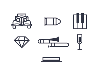 Story Icons bullet car diamond glass hat icons minimal piano trombone wine