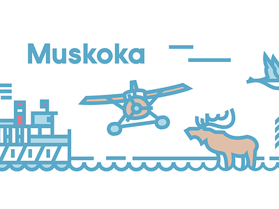 Muskoka Landscape bird boat boat house canada chair illustration landscape moose plane ship trees water