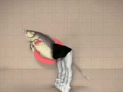 Fishy dance art collage design illustration