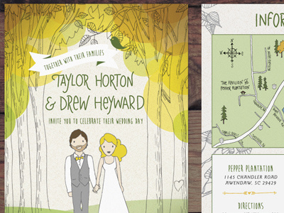 Taylor & Drew Invitations illustration map wedding invitation