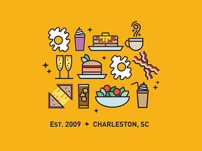 Black Magic Cafe - Brunch is Boss bacon breakfast brunch burger cafe charleston coffee food frappe grilled cheese iced coffee icons illustration latte line art magic mimosas pancakes salad vector