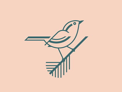 Carolina Wren bird branch finch geometric illustration logo logo mark mark pine sparrow wren