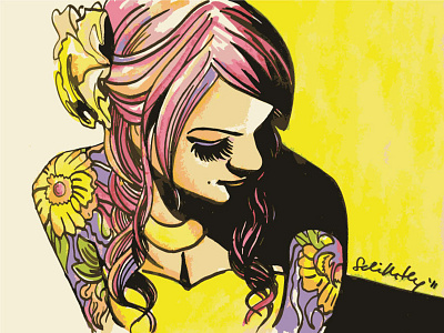 Girl in Yellow illustration ink tattoo watercolor