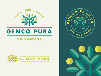 Genco Pura Final branch branches branding bush cannabis cbd healing logo mark natural oil olive olives plant pure tree wellness