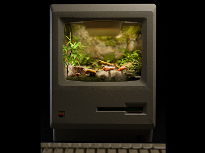 Mushroom Terrarium Mac 1984 3d apple cinema4d environment megascans mushroom plants quixel redshift redshift3d render