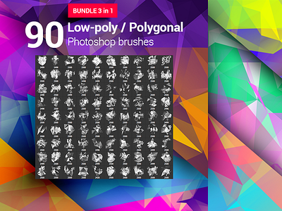 90 Low-Poly / Polygonal / Geometrical Photoshop Brushes Bundle