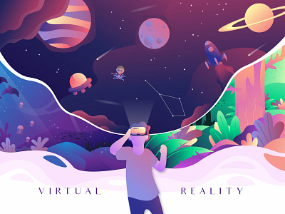 Virtual Reality dribbble forest illustraion landscape planet reality sea sky under water vector virtual virtual reality vr
