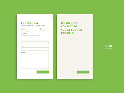 UI 028 028 28 app button contact contact page contact us daily 100 challenge dailyui design green ui ui 100day ui028 uidesign