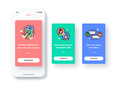 Crown: dating app - on-boarding app art brand branding cards crown dating illustration onboarding ui ux