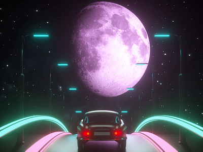 Long Drive 3d animation 3d art 3dmotiongraphics c4d dailyrender design longdrive loop animation meteorsshower moon moonlight motion design motion graphics motiongraphics