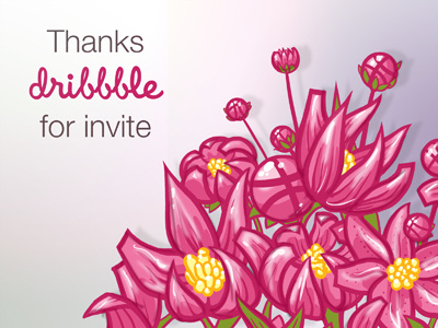 Thanx Dribbble card cheers debut draw first flowers hello illustration paint pink