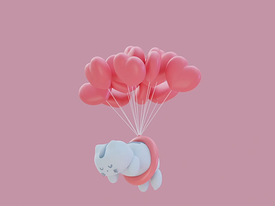 Floating Cat 3d 3d animation 3d art animal animation baloon baloons blender cat design heart illustration minimal modern simple