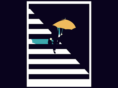 Tokyo Crossing blue city crossing design illustration minimal modern rain simple tokyo travel umbrella urban vector